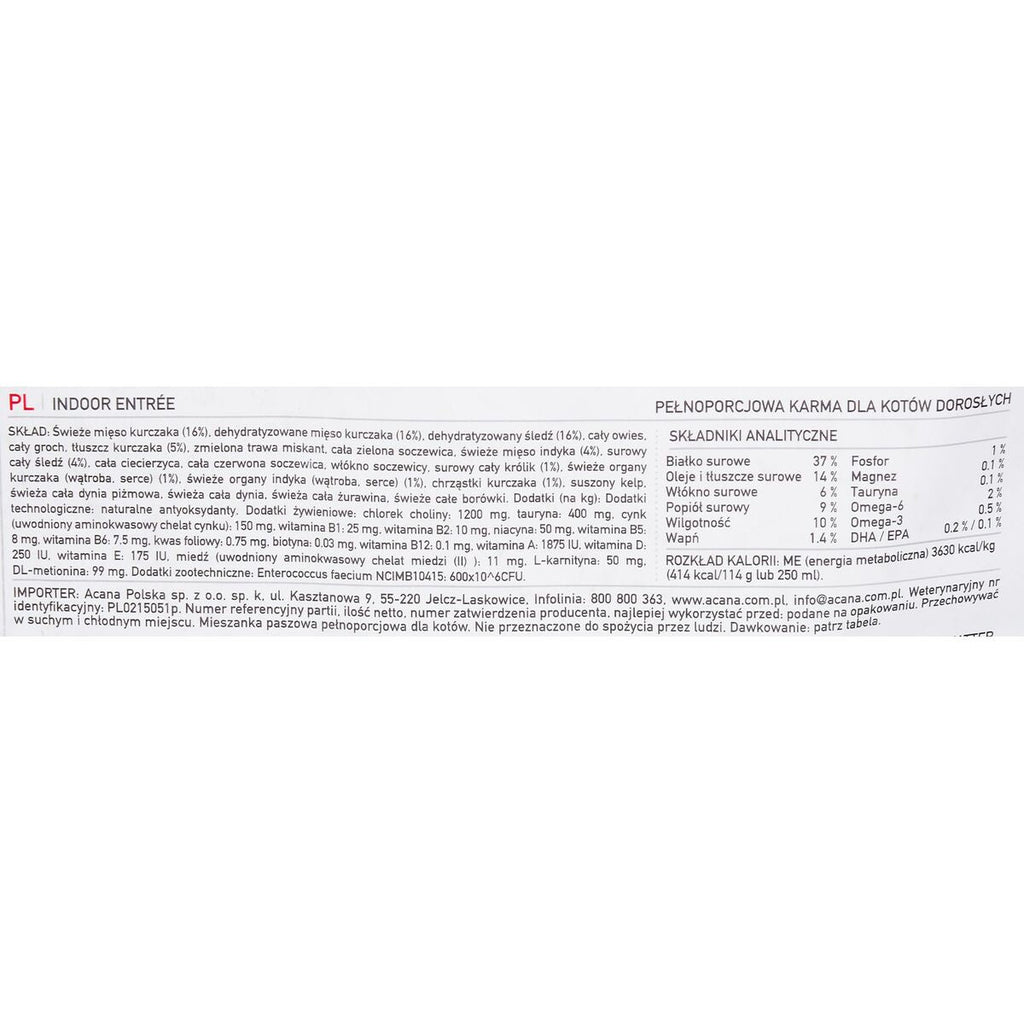 Aliments pour chat Acana Indoor Entrée Adulte Poulet Dinde Poisson Lapin 4,5 Kg