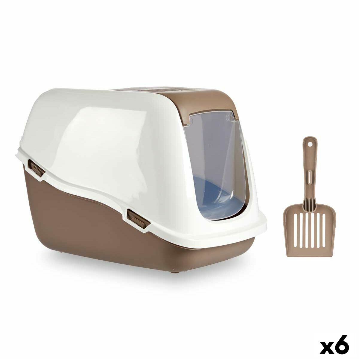 Bac à litière pour chats Mascow Blanc Beige Plastique 39,7 x 57 x 39 cm 39,7 x 32,5 x 57 cm (6 Unités)